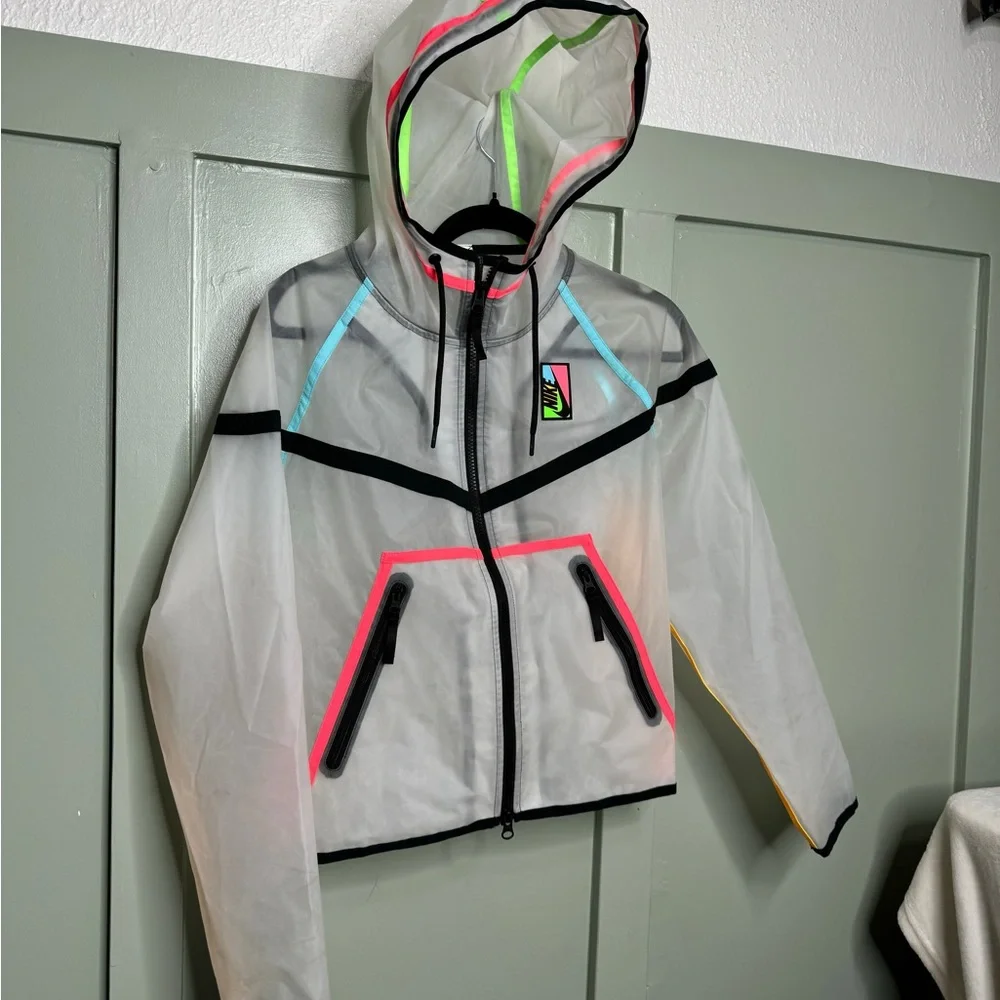 Vintage Rare Nike See Thro Windbreaker Jacket with Neon Stripes & Logo - Picture 3 of 13